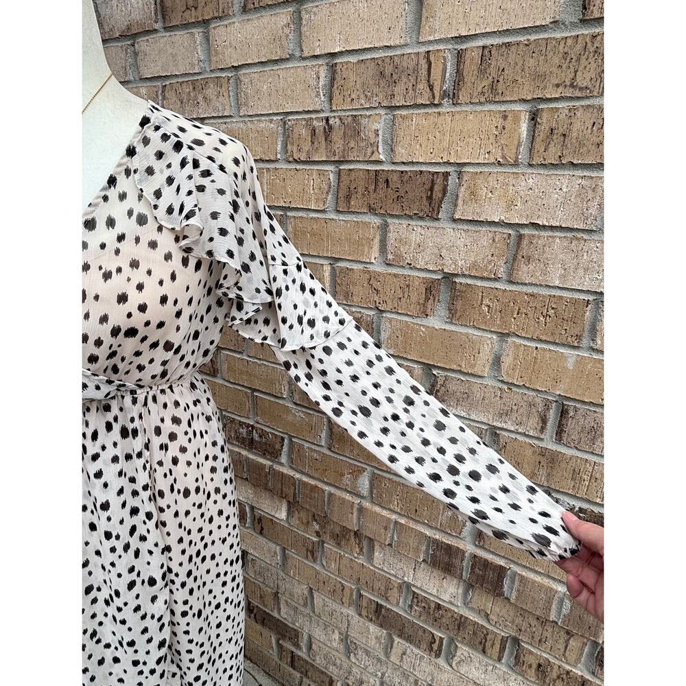 Living Doll Dalmatian Print Ruffle Sleeve Midi Dress Womens Flowy Boho Sz M - Picture 4 of 14